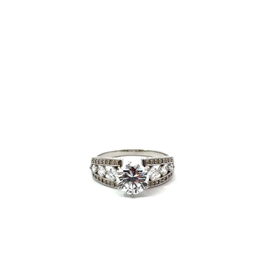 Sterling Silver Wide Band Solitaire Ring