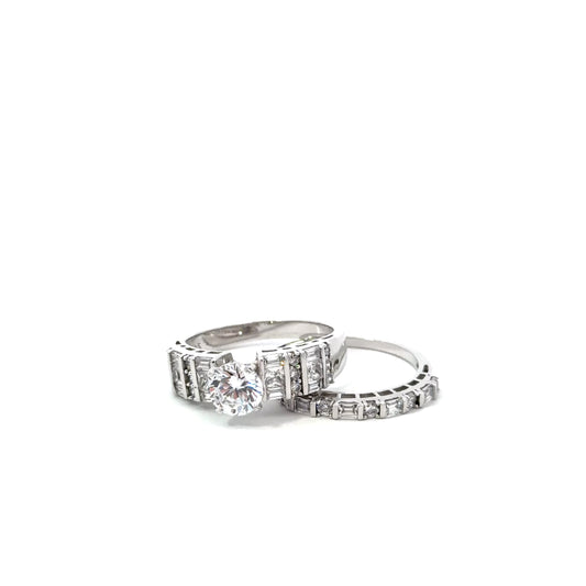 Sterling Silver Solitaire Wedding Bend Set