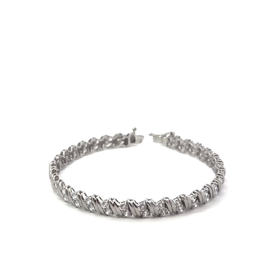 Sterling Silver S-Link Cubic Zirconia Tennis Bracelet