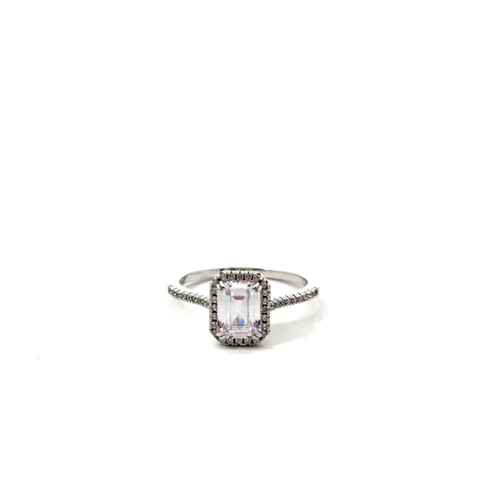 Sterling Silver Emerald Cut Halo Ring