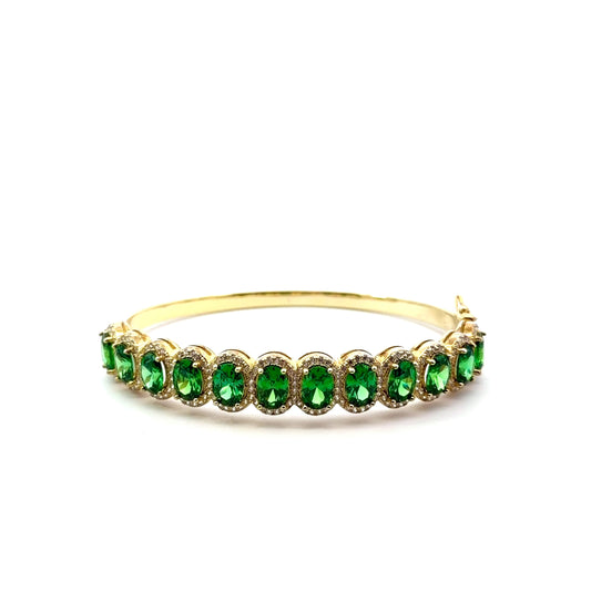 Sterling Silver Gold Plated Emerald Bangle Bracelet