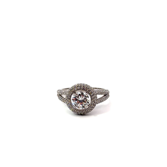 Sterling Silver Cubic Zirconia Pavé Halo Ring