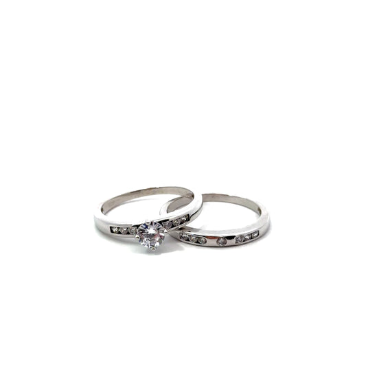 Sterling Silver Cubic Zirconia Wedding Band Set